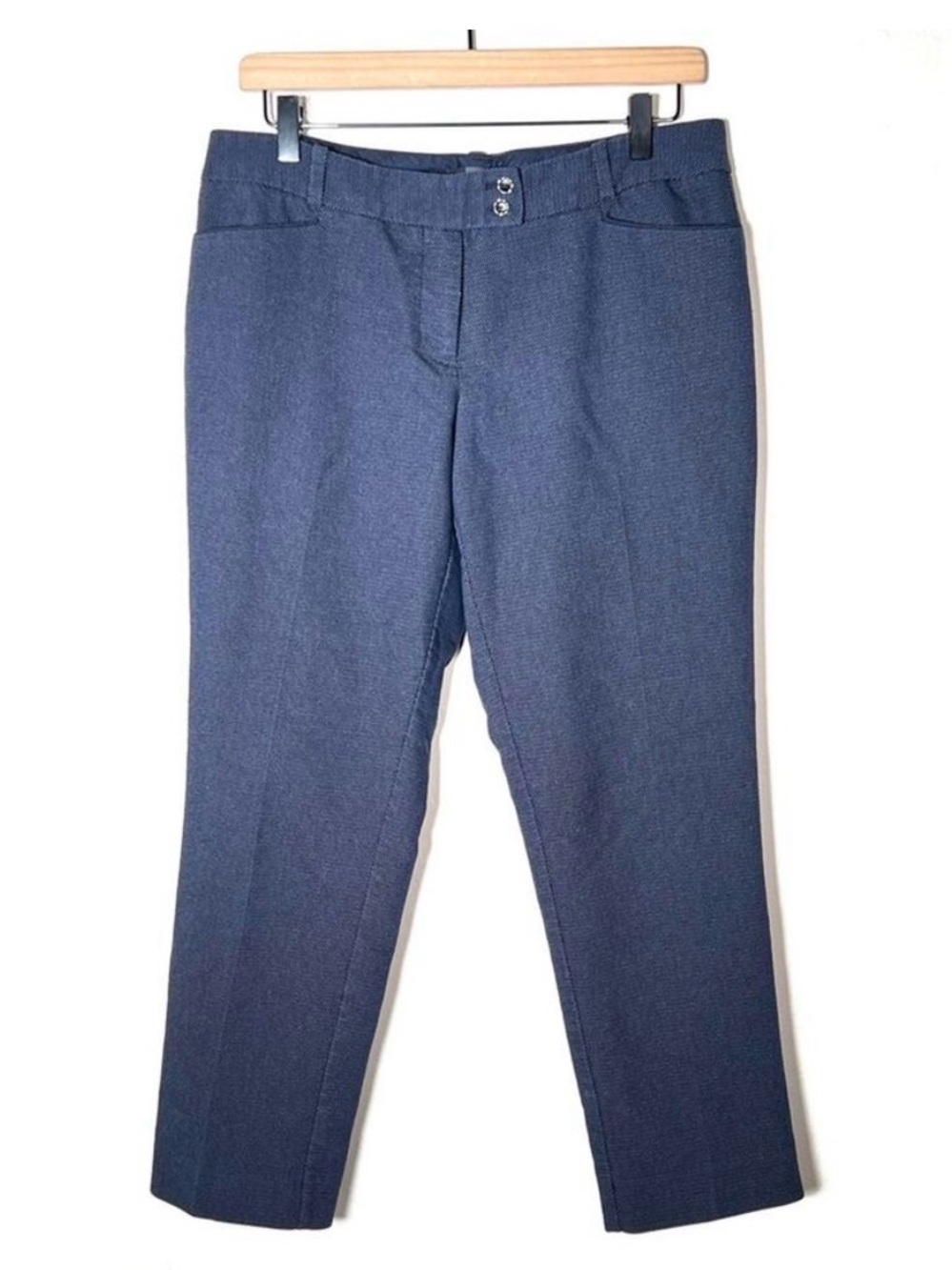 The limited navy blue polkadot slim straight leg casual ankle pants size 8 B149